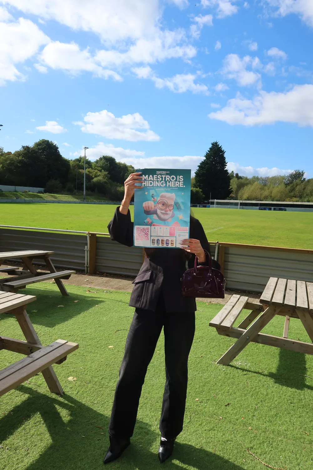 Find Maestro poster beside Thornaby FC football pitch